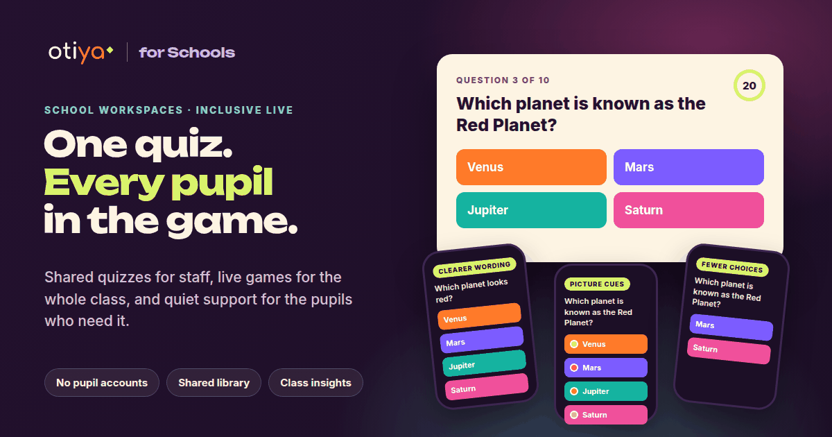 Otiya for Schools: one live quiz, every pupil in the game